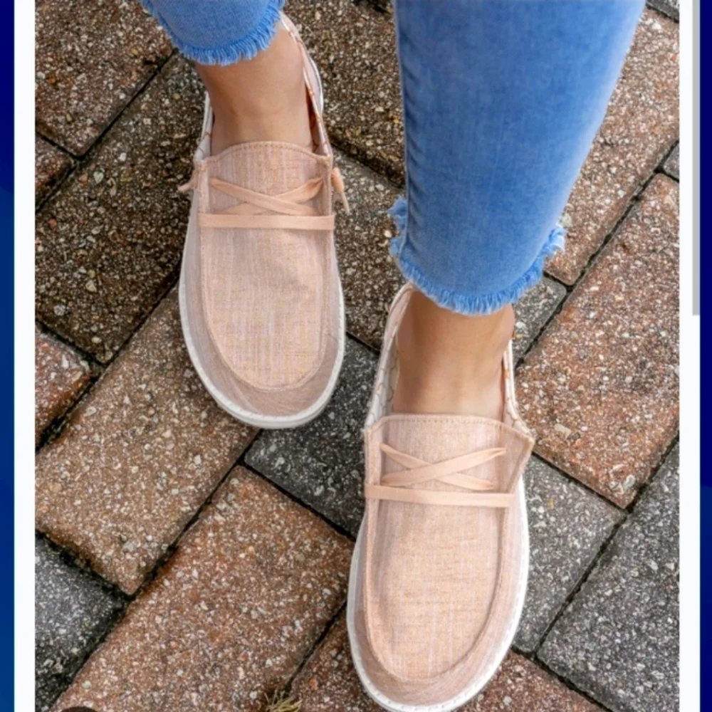 Hey Dude (Size 8) Pink Champagne Wendy Sparkle Slip-on Casual Comfort Sneakers